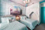 Little princesses will love sleeping in their own castle bedroom with two full beds